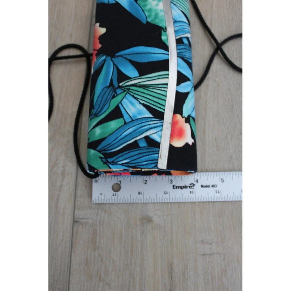 VTG La Regale Tropical Floral‎ Crossbody Clutch Bag Black Blue Green Silver